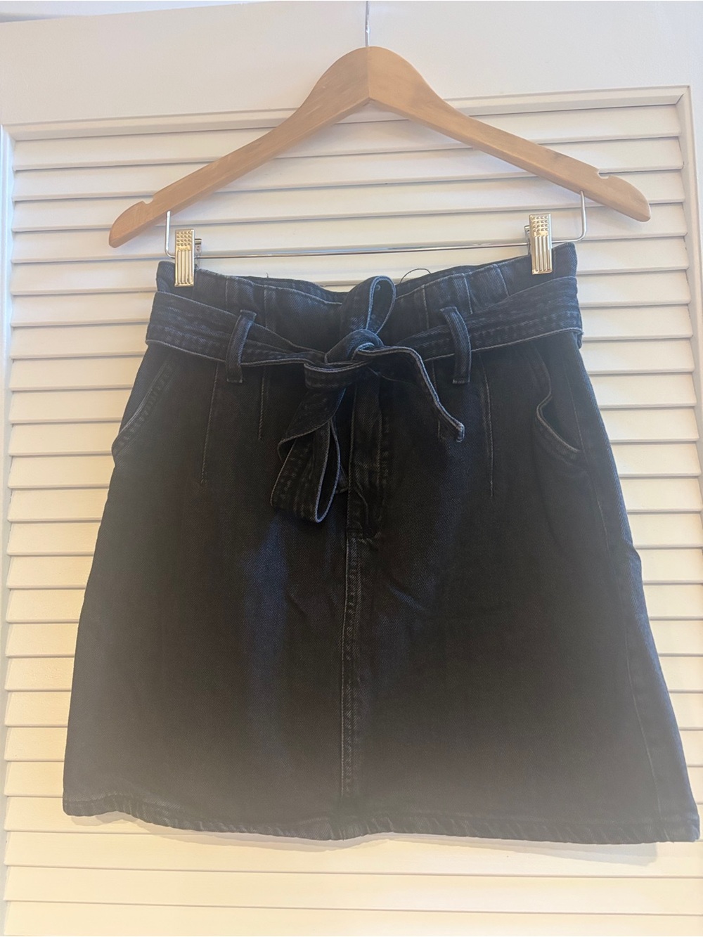 Dynamite Black Denim Paperbag Waist Mini Skirt with Tie